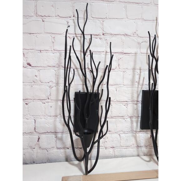 Partylite Gaia Metal Branch Tree Shaped Wall Sconce Candle Holder 18” Black - Picture 2 of 11
